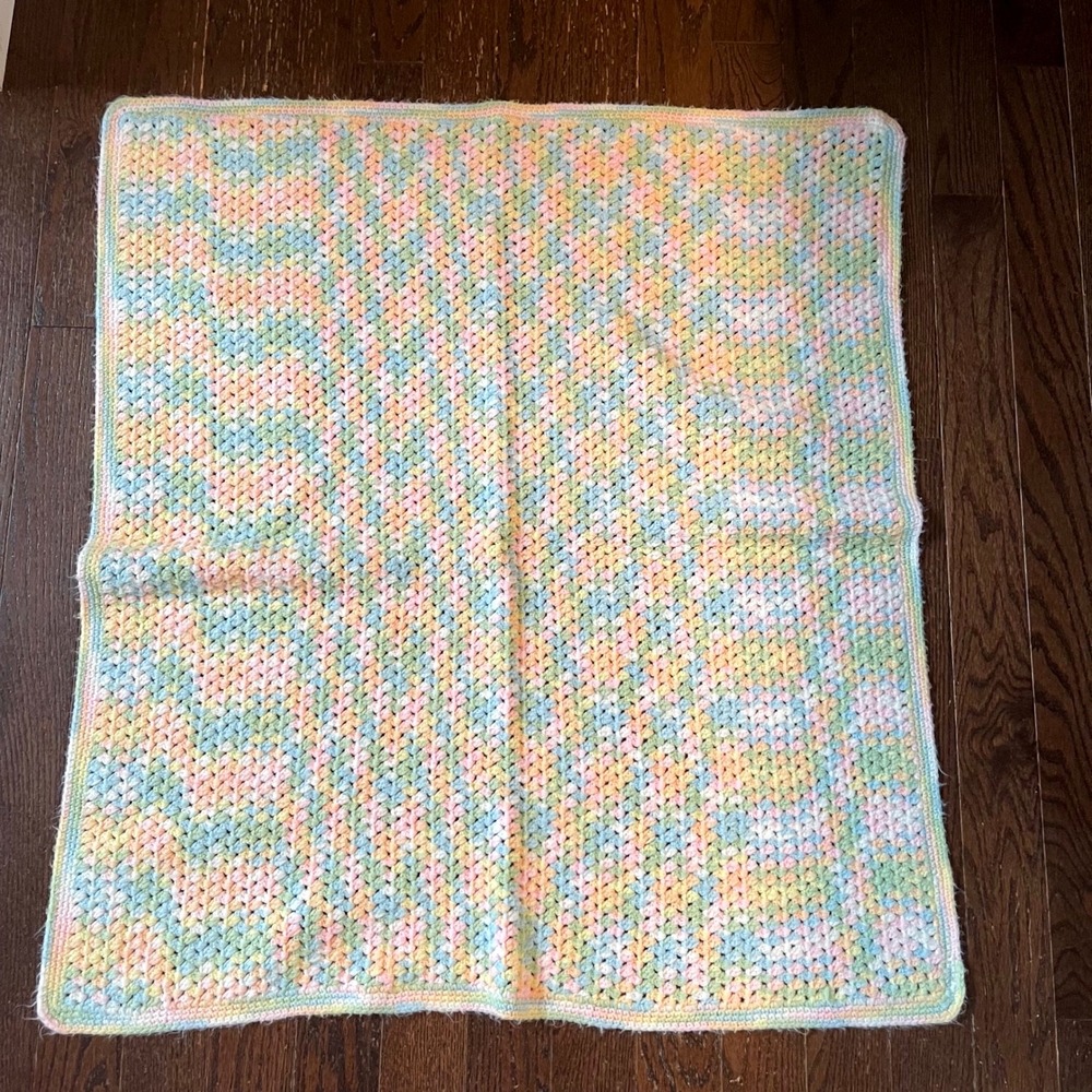 Handmade Crochet Baby Blanket Pastel Multi Color Soft Cozy Newborn Toddler Gift